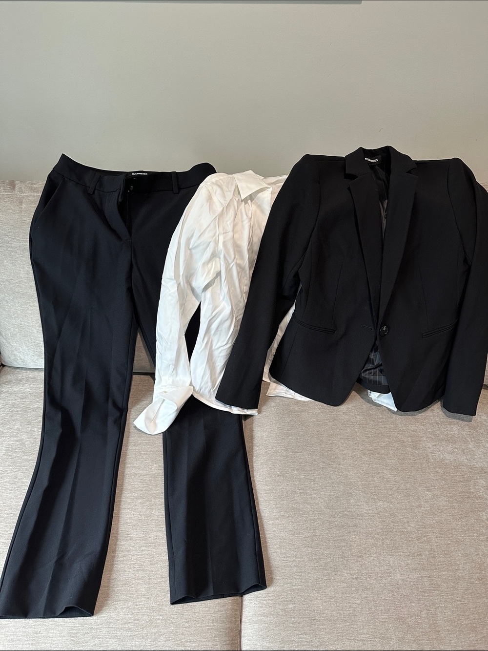 Women's Express New Classic Black 2 pc Pantsuit with White Blouse